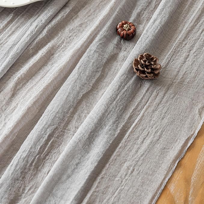 Grey Gauze Rustic Cheesecloth Table Runner 120 Inch 10 FT for Wedding Baby Shower Bridal Shower Birthday Engagement Garden Outdoor Party Long Sheer Boho Decorations-HomvellaHome
