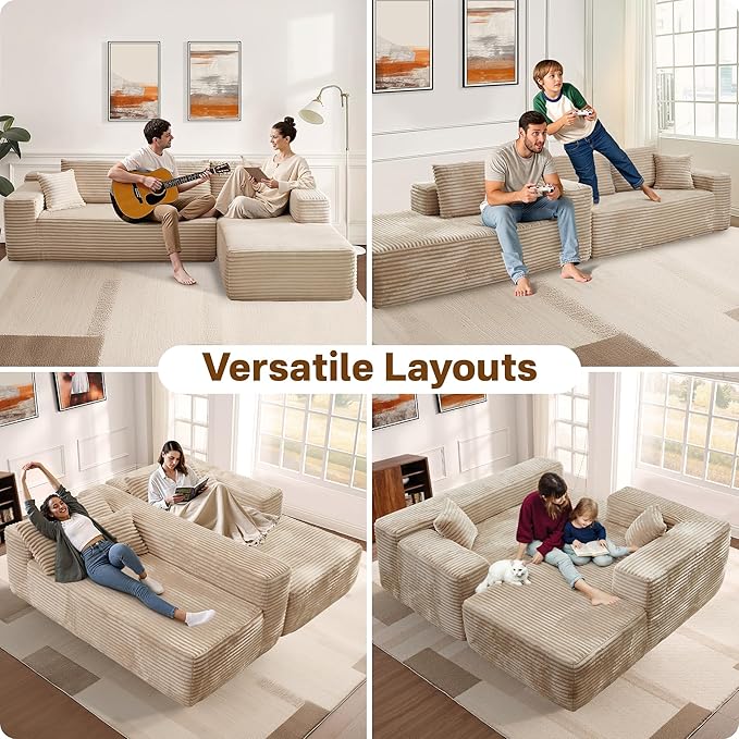 104" Cloudy Sectional L Shaped Couch for Living Room, No Assembly Required, Modular Comfy Sofa with Deep Seat, Fluffy Couch with Sleeper Chaise for Apartment Lounge (Beige)-HomvellaHome