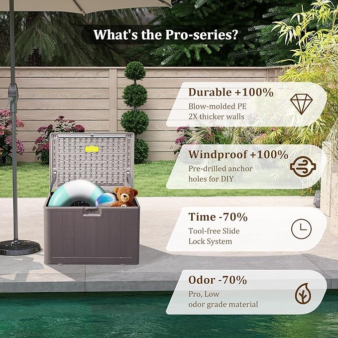 110 Gallon Pro Outdoor Storage Box Waterproof Lockable Deck Box Large, Patio Storage Bin for Pool Accessories Cushion Furniture, Garden Tools, UV-Resistant Outside Delivery, Grayish Brown-HomvellaHome