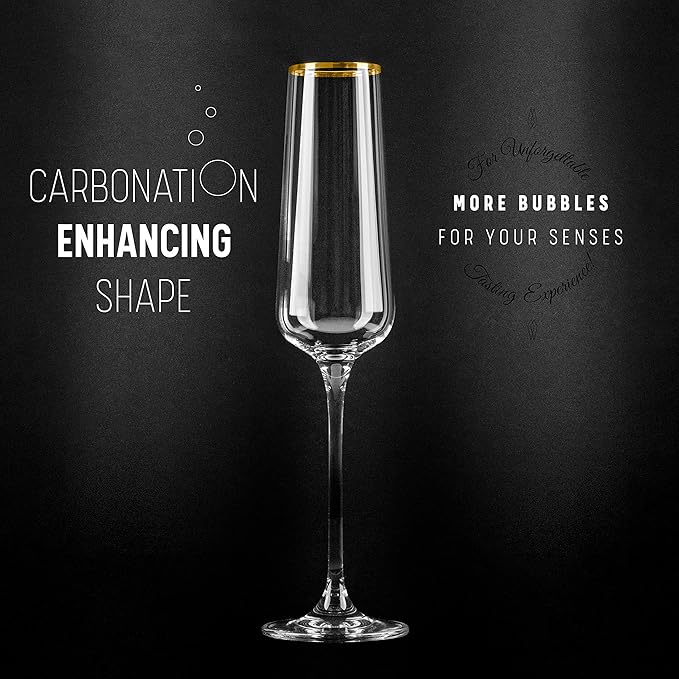 Gold Rim Champagne Gift Glasses | Set of 2 | Crystal Square Toasting Flutes for Bride and Groom, Wedding, Anniversary, Birthday | Elegant Long Stemmed Glassware for Sparkling Wine, Prosecco-HomvellaHome