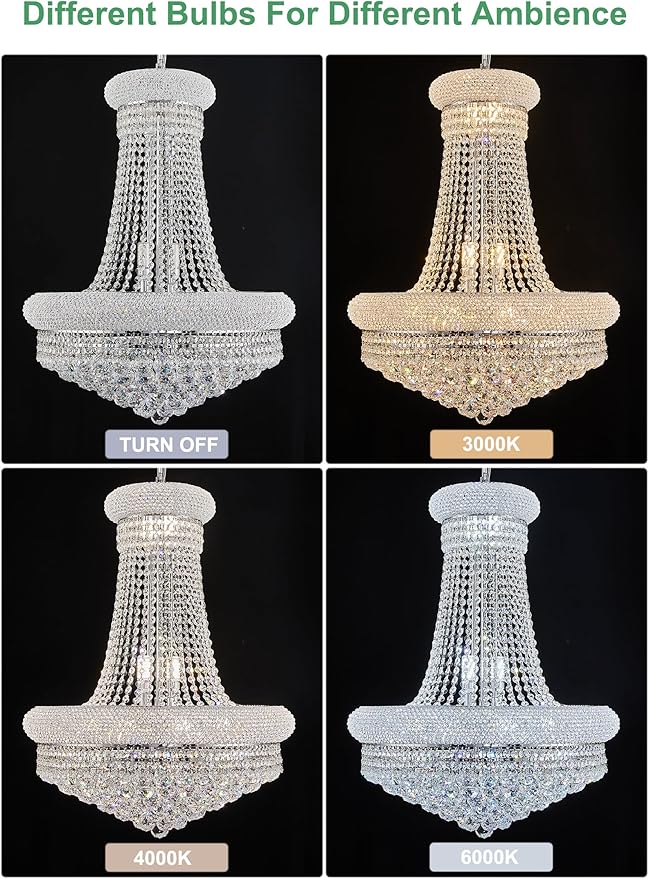 14 - Light Unique Empire Crystal Chandelier with Adjustable Chain for High Ceiling Foyer Entryway Living Room Dining Room Bedroom Chrome Finish-HomvellaHome