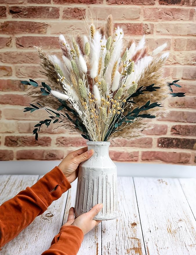 126pcs Dried Pampas Grass Decorations, Dried Flowers, Dried Bouquet in Vase, Reed Grass Bouquet for Boho Floral Wedding, Rustic Farmhouse Decor. (Vase Not Included)-HomvellaHome