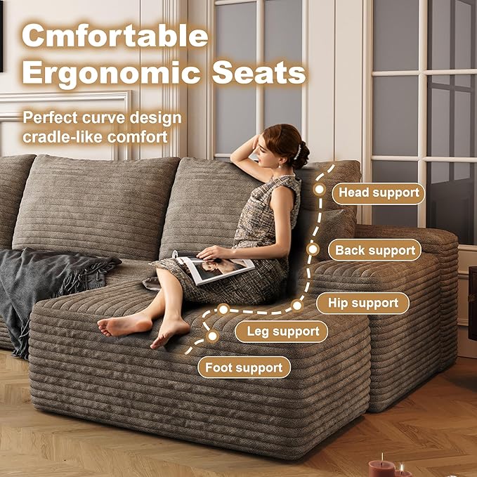 136" Sectional Couches for Living Room Modern Modular Sofa with L-Shape Couchs Upholstered Boneless Couch Deep Seat Sectional Couch with Chaise (Camel, Right Facing Chaise+3Seaters)-HomvellaHome