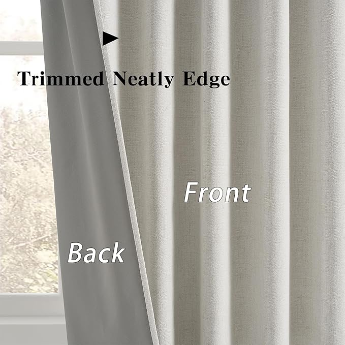 140 Inch Long Blackout Curtains Panels Set,Linen Textured Custom Extra Long Luxury Noise Reducing Curtains for Large Window Pocket Back Tab Pleat Heading Tape with Hooks 50W x 140L,Natural Birch/Ivory-HomvellaHome