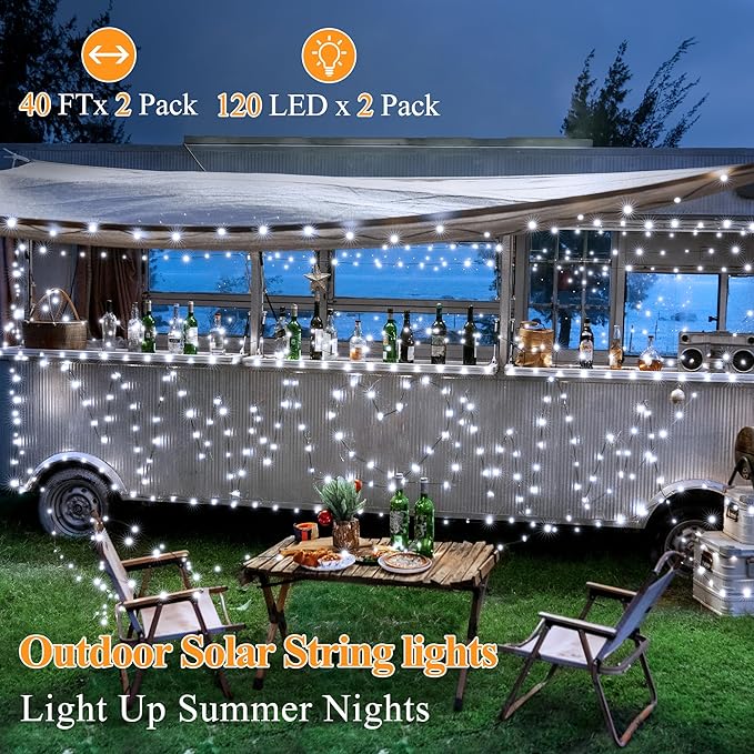 2 Pack Solar String Lights Total 240LED 80FT, IP67 Waterproof Solar Lights for Outside with 8 Modes, Upgraded Solar Panel Fairy Lights for Garden Party Wedding Decorations (Cool White) …-HomvellaHome