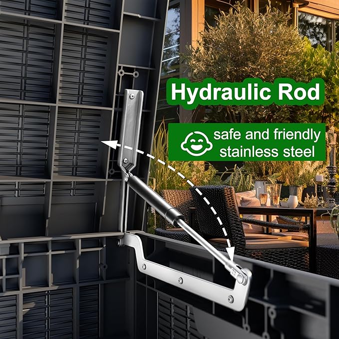 100 Gallon Outdoor Deck Box,Storage Lockable Waterproof Patio Furniture,Garden Tools,Cushions,Pool Accessories Outside Storage Resin Box(Black)-HomvellaHome