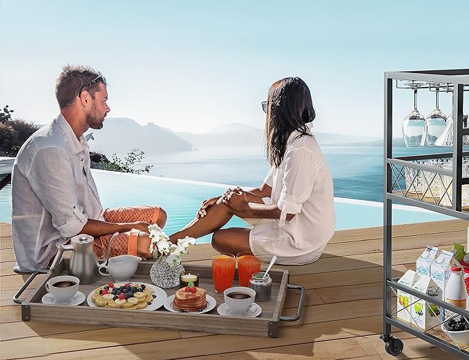 Gizoon Rolling Bar Cart, a Versatile Beverage Cart with a Removable Tray, 12-Bottle Wine Rack, and Glass Holder, The Bar Cart is Perfect for Kitchen, Dining Room, or Outdoor Use (Gray)-HomvellaHome