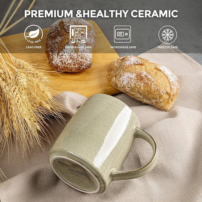 GBHOME Large Coffee Mugs Set of 6, 18oz Handmade Ceramic Coffee Mugs Set with Gradient color for Latte/Tea/Beer/Hot Cocoa, Dishwasher & Microwave Safe, Khaki-HomvellaHome