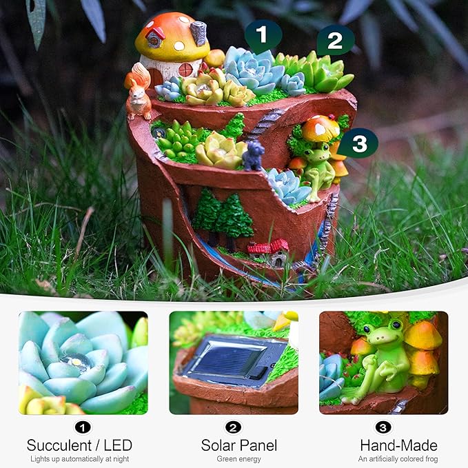 Garden Solar Figurine Light - Flowerpot Succulent Solar Light Outdoor, Solar Powered Lighting Outside Decorations Yard Art Lawn Ornaments for Porch Patio Balcony - Succulent Gifts for Women Mom-HomvellaHome