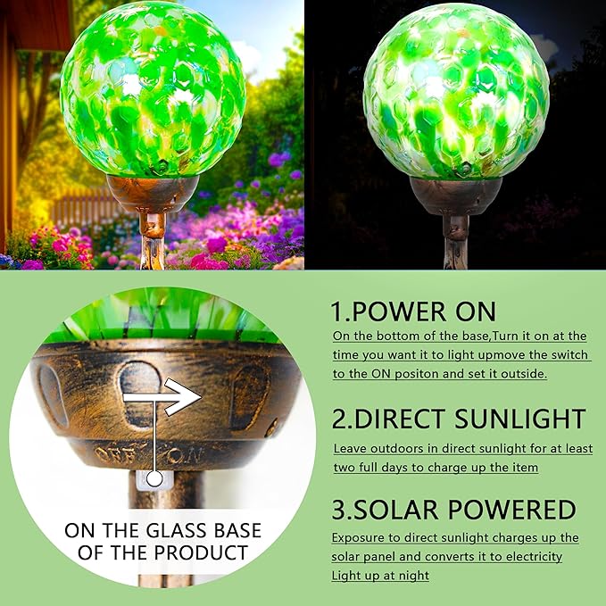 Garden Solar Lights, Decorative LED Honeycomb Glass Ball Garden Stake, Glass and Metal Outdoor Decoration, 4 x 31 Inch (Green)-HomvellaHome