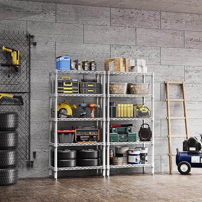 1250 lbs 5 Tier Shelf Metal Storage Shelves Wire Rack Closet Organizers for Garage Kitchen Bathroom Laundry White 11.8" D x 29.5" W x 59.5" H-HomvellaHome