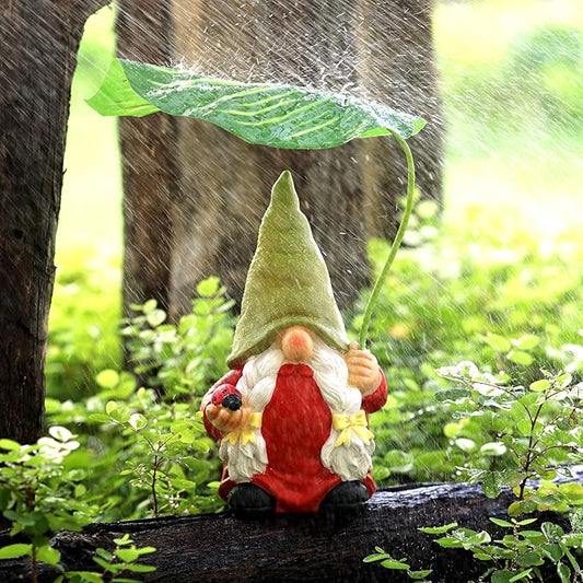 Garden Female Gnome Statue Decoration with Leaf Umbrella, 7.5” Figurine Ornament for Indoor Outdoor Home Patio Yard Lawn, for Gnome Lovers & Garden Enthusiasts，Mom，Women-HomvellaHome