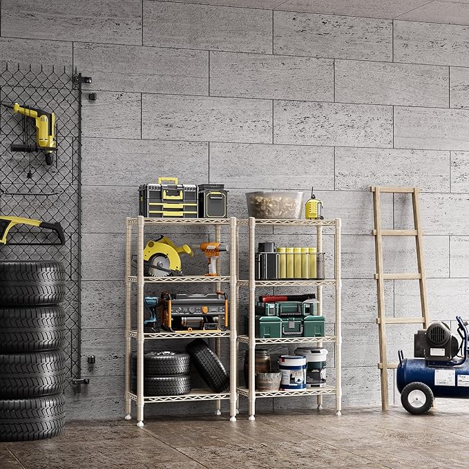 1000 lbs 4-Shelf Standing Storage Shelves Heavy Duty Metal Shelving Unit Adjustable Wire Rack for Office Garage Kitchen, Light Tan 11.8 D x 23.6" W x 47.5" H-HomvellaHome