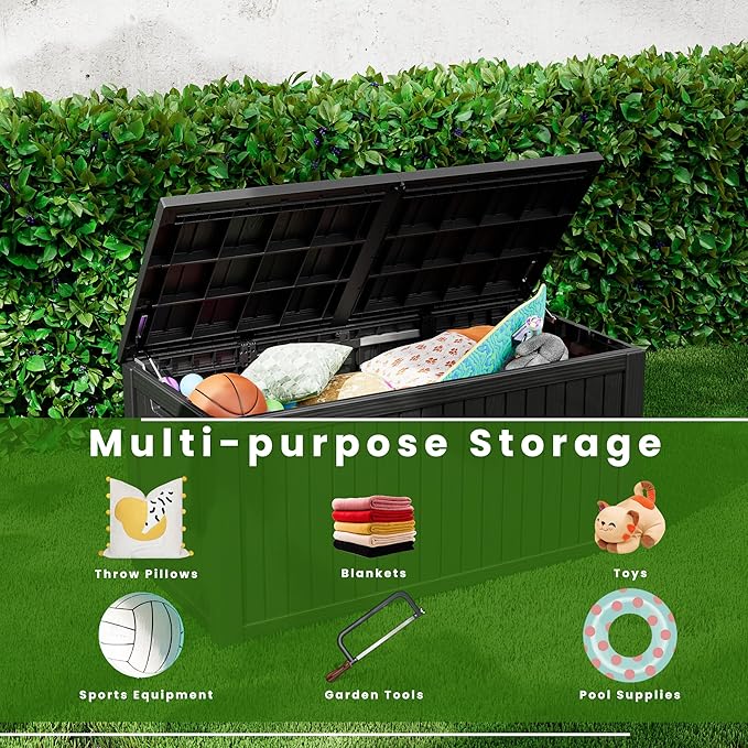 180 Gallon Double-Wall Resin Deck Box - Lockable Waterproof Outdoor Storage Box, 1000lbs Capacity & Doubles as Seating for Patio Furniture, Garden Tools, Pool Accessoriess (Black)-HomvellaHome