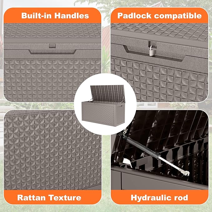 100 Gallon Resin Deck Box, Lockable Outdoor Storage Box for Patio Cushions Storage Furniture,Garden Tools, Pool Supplies, Weatherproof and UV Resistant (Grey L)-HomvellaHome