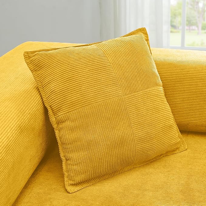 108" Oversized Convertible Sleeper Sofa Bed, Corduroy L Shape Sectional Couch, Folding Sofa Bed with Side Pocket, Modern Cloud Floor Mattress Couch, Modular Sofa for Living Room, Yellow-HomvellaHome