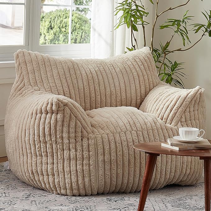 Giant Bean Bag Chairs for Adults with Filling Plush Fluffy Bean Bag Chairs for Teens with Armrests Comfy BeanBag Lazy Couch Sofa Chair for Bedroom Living Room Reading-HomvellaHome