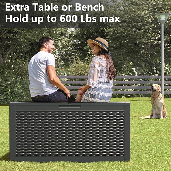 100 Gallon Deck Box Lockable Resin Outdoor Storage Box waterproof Outdoor Container for Patio Furniture Cushions, Pillow-HomvellaHome