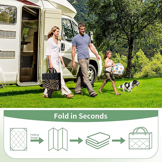 GENIMO Outdoor Rug 5' x 8' Waterproof for Patio Clearance, Reversible Plastic Straw Camping Carpet, Lightweight Mats for Rv, Backyard, Deck, Porch, Picnic, Beach, Balcony, Black & Brown-HomvellaHome