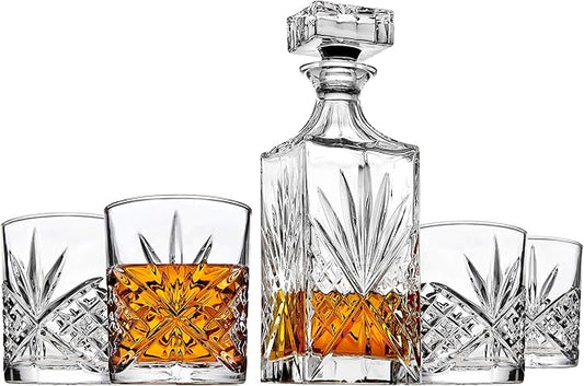 Godinger Dublin Whiskey Decanter, Liquor Decanter with 4 Double Old Fashioned Glasses, Barware, Glassware & Drinkware, for Whiskey, Liquor, Scotch & More, 750ML-HomvellaHome