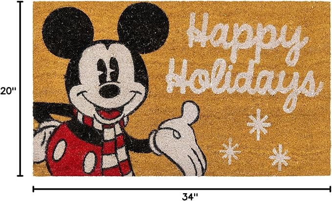 Gertmenian Disney Mouse Doormat Rug Retro Front Door Coir Mat Welcome Home Indoor Outdoor Entryway Carpet, 2-Pack 20x34, Mickey Happy Holidays/Snowflakes-HomvellaHome