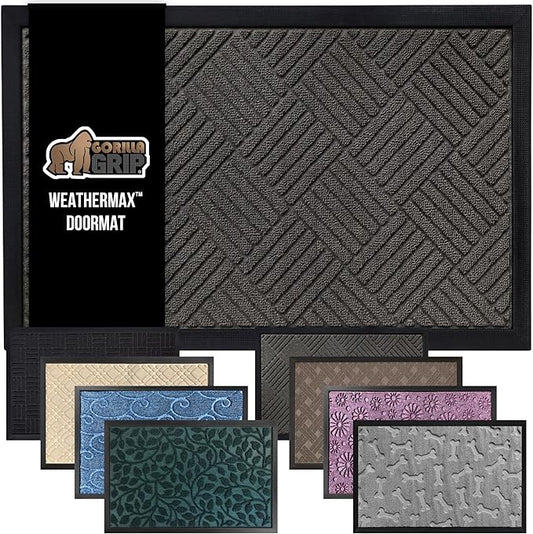 GORILLA GRIP 100% Waterproof All-Season WeatherMax Doormat, 47x35, US Designed Natural Rubber, Stain and Fade Resistant, Low Profile Indoor Outdoor Door Mats, Easy Clean Patio Mat, Gray Diamond-HomvellaHome