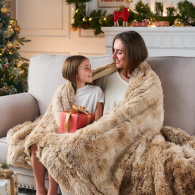 GONAAP Fuzzy Faux Fur Throw Blanket Queen Size Tie-dye Beige Super Soft Cozy Plush Fuzzy Shaggy Blanket for Couch Sofa Bed (Tie-dye Beige, Queen(90"x90"))-HomvellaHome