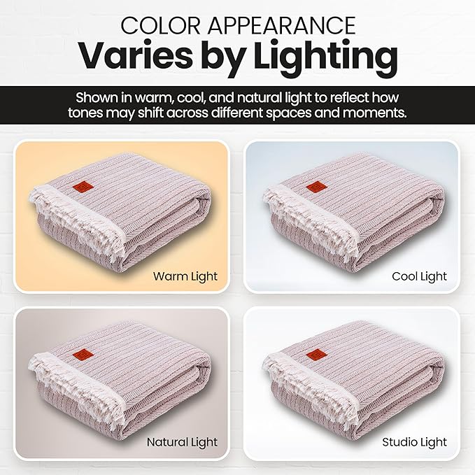 Gold Case Throw Blanket for Bed – 100% Recycled Turkish Cotton Bed Blanket – Decorative Throw Cotton Blankets for Living Room & Bedroom – Woven Twin Blankets – Vintage Beige – 71x90-HomvellaHome