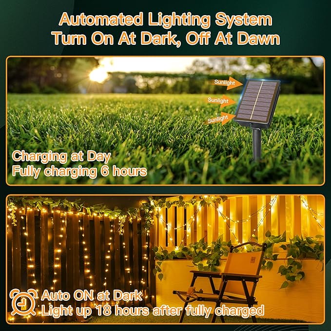 2 Pack Solar String Lights Total 480LED 158FT, IP67 Waterproof String Lights for Outside with 8 Modes, Upgraded Solar Panel Fairy Lights for Garden Party Wedding Decorations (Warm White)-HomvellaHome