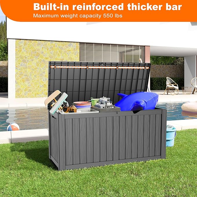150 Gallon Resin Deck Box, Lockable Patio Outdoor Storage Box for Furniture, Garden Tools and Tools Storage, Waterproof Outside Storage Boxes - Black-HomvellaHome