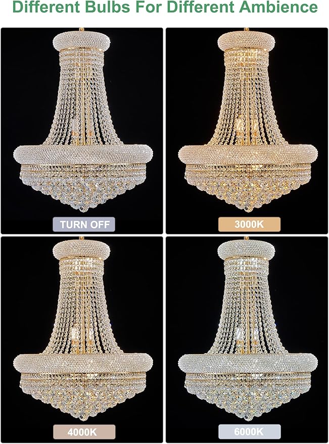 14 - Light Unique Empire Crystal Chandelier with Adjustable Chain for High Ceiling Foyer Entryway Living Room Dining Room Bedroom Gold Finish-HomvellaHome