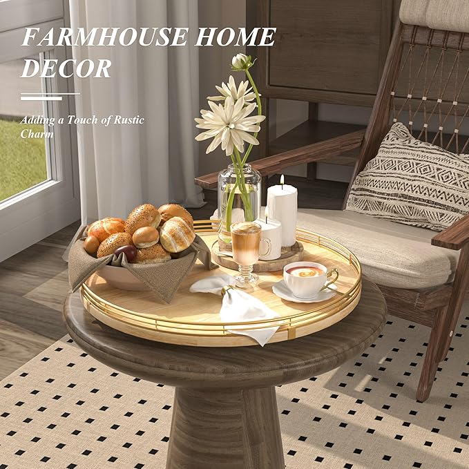 16 Inch Rustic Lazy Susan Turntable – Solid Oak & Iron Wood Rotating Tray for Dining Table, Kitchen Counter, Coffee Table – Farmhouse Style Large Wooden Lazy Susan Organizer for Home Décor-HomvellaHome