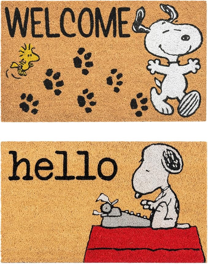 Gertmenian Peanuts Snoopy Coir Doormat - 2x3 Welcome Mat (2-Pack), Ideal for High Traffic Areas in Front Door, Garage, Entryway - Welcome, 80022-HomvellaHome