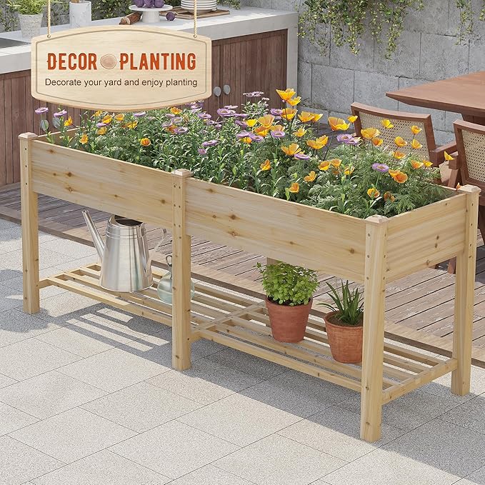 GHWIE Raised Garden Bed with Legs Elevated Wood Planter Box for Planting Vegetables Flowers Garden Patio Balcony Garden beds Outdoor with Liner-HomvellaHome