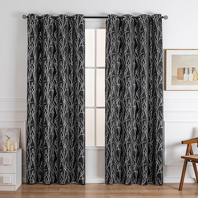 Grommets Blackout Long Window Curtains Black Silver-52W*95L 2PCS Drapes for Bedroom-HomvellaHome