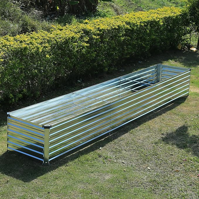 12x2x1.5ft Galvanized Raised Garden Bed,Outdoor Planter Box Metal Patio Kit Planting Bed for Vegetables Flowers Herb,Silver-HomvellaHome