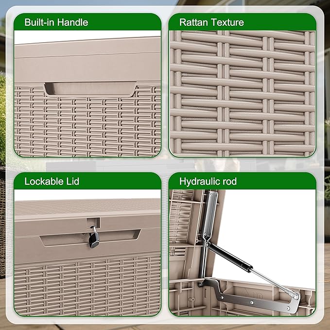 100 Gallon Outdoor Deck Box,Storage Lockable Waterproof Patio Furniture,Garden Tools,Cushions,Pool Accessories Outside Storage Resin Box(Grey)-HomvellaHome