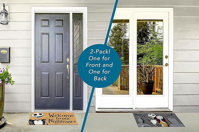 Gertmenian Nightmare Before Christmas Coir Doormat - 2x3 Welcome Mat (2-Pack), Ideal for High Traffic Areas in Front Door, Garage, Entryway - Welcome Nightmare/Jack & Sally, 80005-HomvellaHome