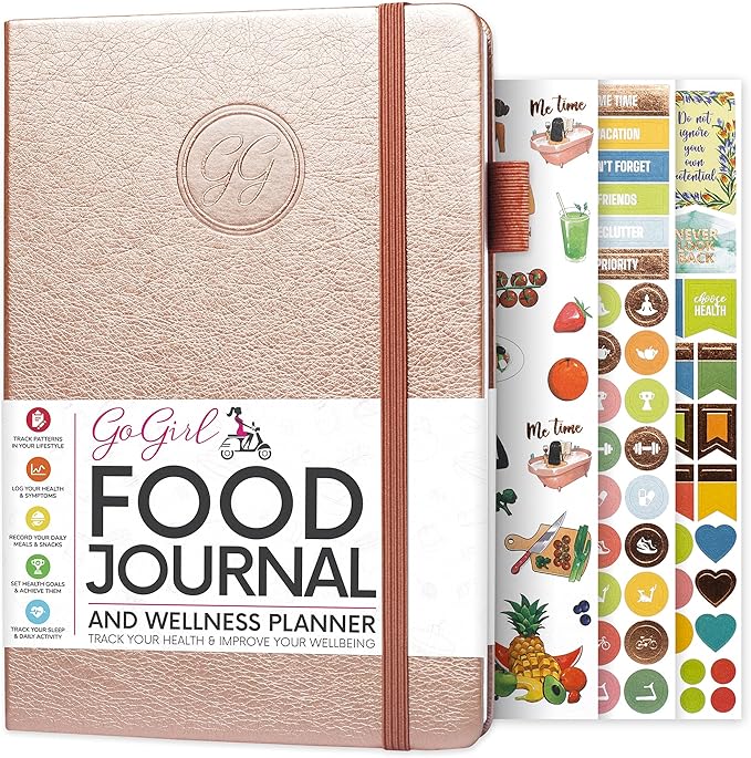 GoGirl Food Journal & Wellness Planner –– Diet & Fitness Diary – Nutrition Journal with Meal, Exercise & Weigh Loss Tracker, A5 (Rose Gold)-HomvellaHome