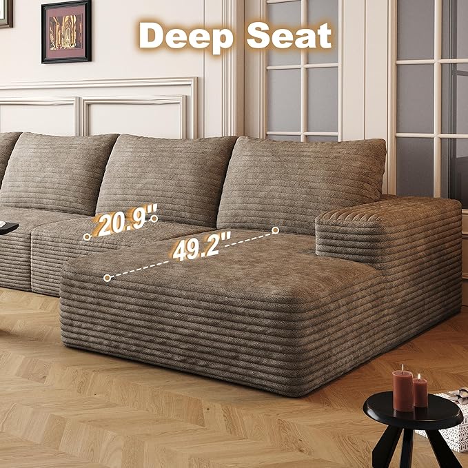 136" Sectional Couches for Living Room Modern Modular Sofa with L-Shape Couchs Upholstered Boneless Couch Deep Seat Sectional Couch with Chaise (Camel, Right Facing Chaise+3Seaters+Ottoman)-HomvellaHome