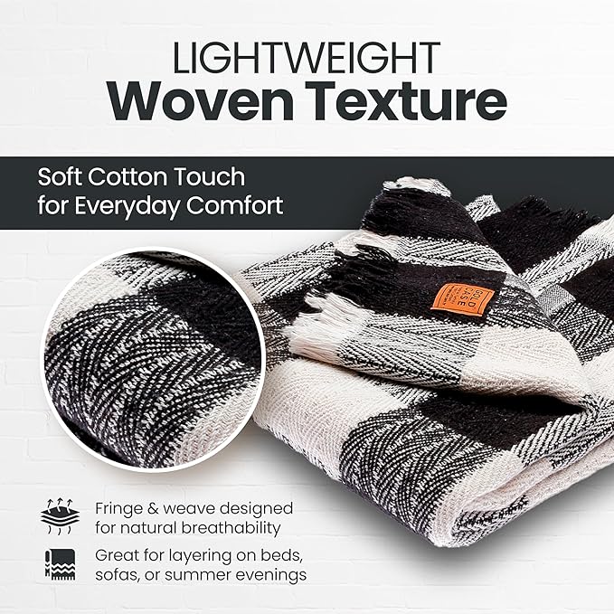 Gold Case Throw Blanket for Couch – 100% Recycled Turkish Cotton Blankets & Throws – Elegant Decorative Throw Blankets for Living Room Sofa – Woven Throws for Couch – Black – 60x80-HomvellaHome