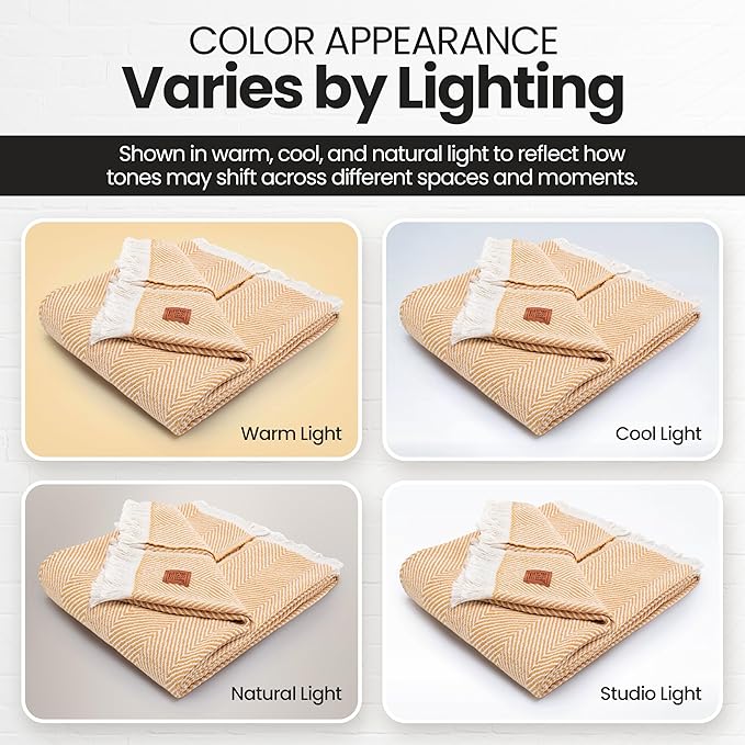 Gold Case Throw Blanket for Couch – 100% Recycled Turkish Cotton Blankets & Throws – Elegant Decorative Throw Blankets for Living Room Sofa – Woven Throws for Couch – Elegant Mustard – 60x80-HomvellaHome