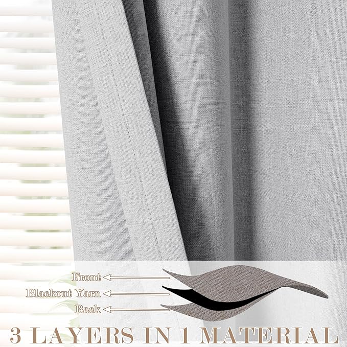 100% Blackout Linen Textured Drapes for Bedroom Pinch Pleated Curtains for Track System Portable Drapery for Sliding Glass Door/Storage/Space Room Divider, 70" Wx96 L, 1 PC, Silver Grey-HomvellaHome