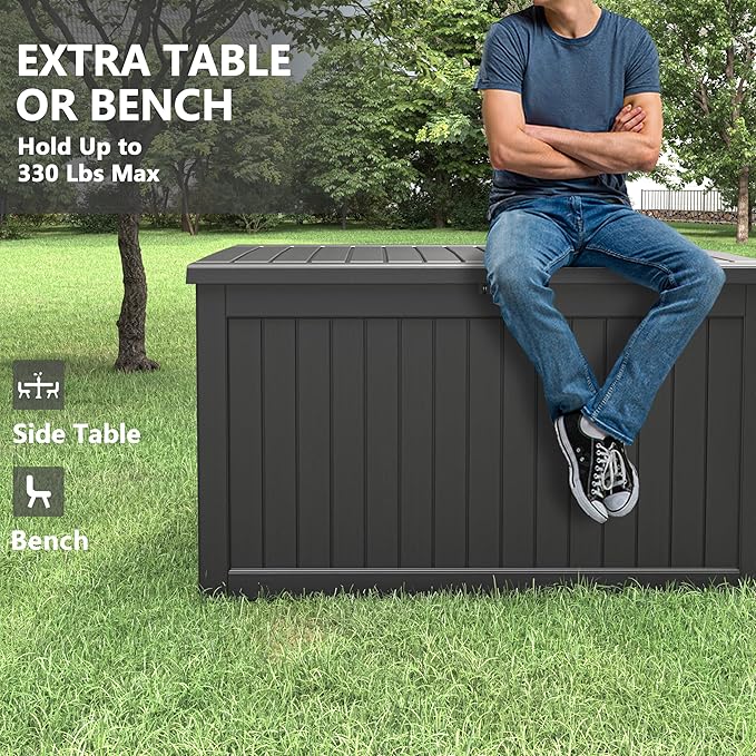 180 Gallon Outdoor Storage Box, Deck Box Resin Waterproof and UV Resistant Lightweight Deck Box for Garden Tools, Pool Supplies Organization-HomvellaHome