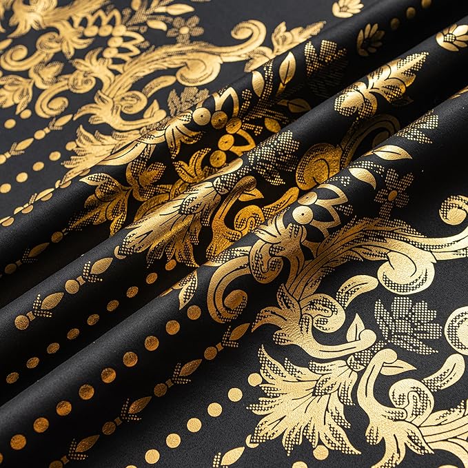 Grommets Blackout Long Window Curtains Black Gold-52W*95L 2PCS Drapes for Bedroom-HomvellaHome