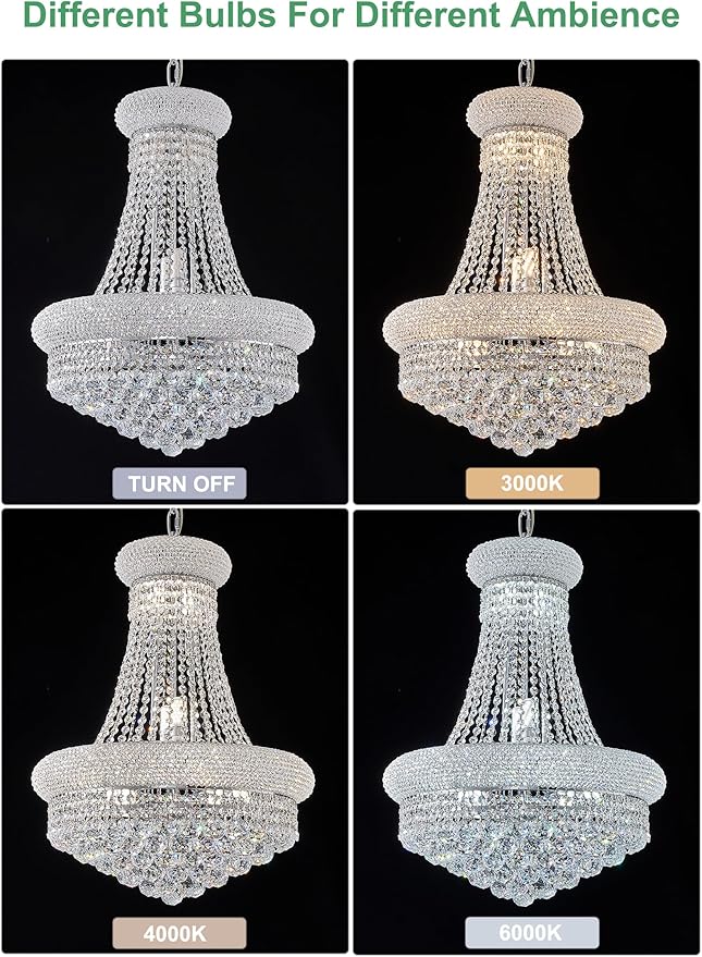 12 - Light Unique Empire Crystal Chandelier for Foyer Entrance Living Room Dining Room Bedroom Entryway Chrome Finish-HomvellaHome