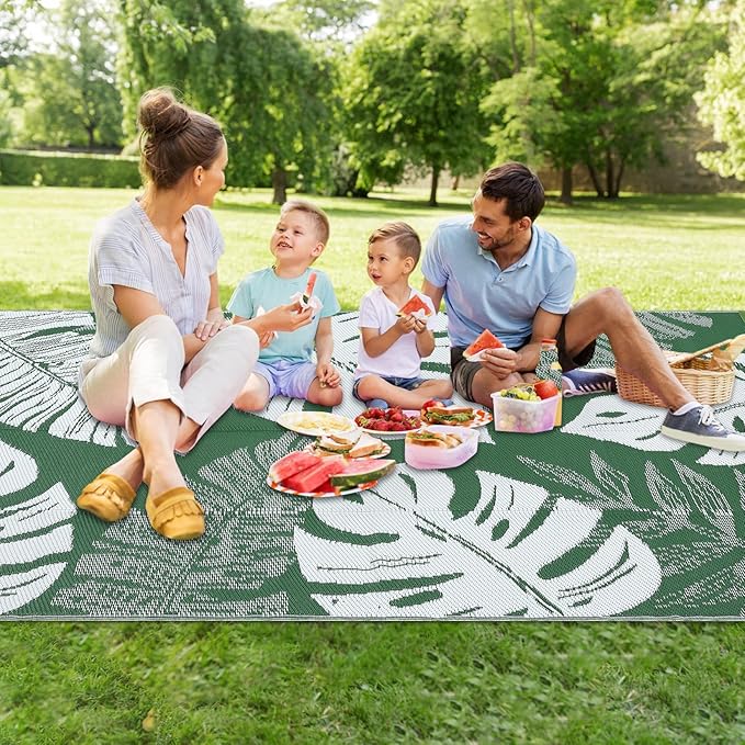 GAOMON Outdoor Rugs 9x18 Waterproof Patio Rug Outdoor Plastic Straw Rug Reversible Camping Mat, Portable RV Picnic Carpet with Bag & 4 Stakes, UV Resistant Outside Carpet for Deck Balcony, Green-HomvellaHome