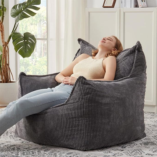 Giant Bean Bag Chair Sofa for Adults Teens, Comfy Corduroy Large Bean Bag Chairs with Armrests for Bedroom Living Room, Adult BeanBag Lazy Sofa Couch Chairs with Filler Included-HomvellaHome