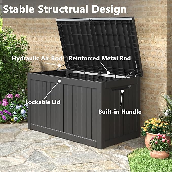 180 Gallon Outdoor Storage Box, Deck Box Resin Waterproof and UV Resistant Lightweight Deck Box for Garden Tools, Pool Supplies Organization-HomvellaHome
