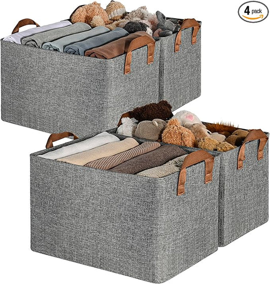GRANNY SAYS Closet Storage Baskets, Collapsible Fabric Storage Bins with Metal Frame, Clothes Organizer Bins, Extra Large Baskets for Shelves, Gray, 4-Pack-HomvellaHome